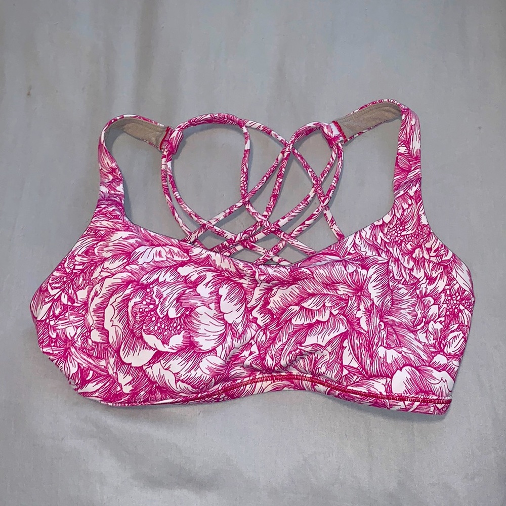 Hot pink floral lululemon free to be sports bra